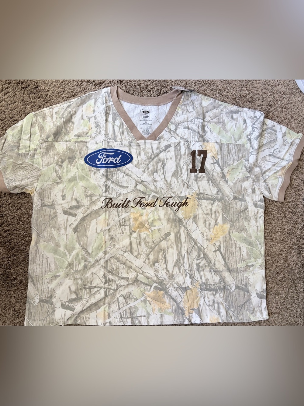 Ford Women’s Camo V-Neck Shirt in Beige